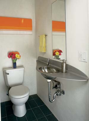 In the bathrooms, Suzanne used salvaged tiles, tubs and countertops, and even found a plumber willing to work with salvaged plumbing.